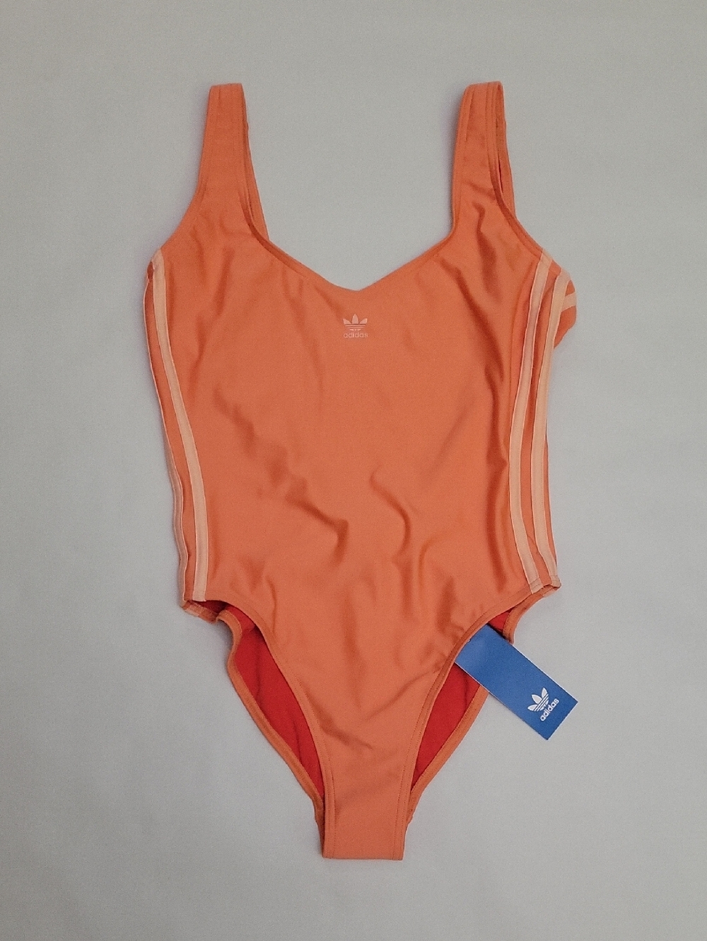 NWT Adidas  Women's ADICOLOR 3-STRIPES SWIMSUIT Semi Coral  Size 8